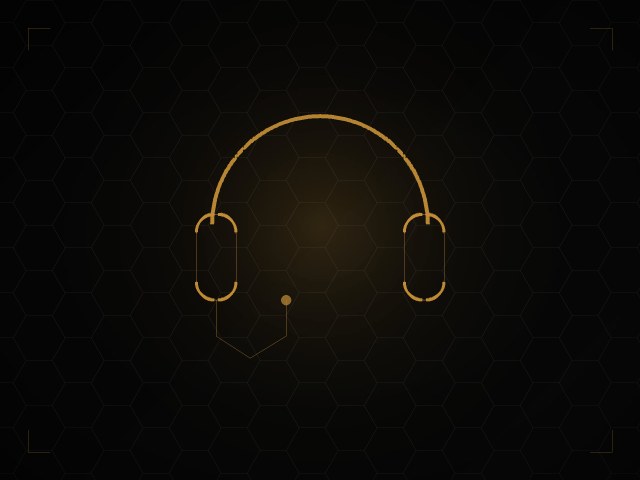 Line illustration of headphones in gold on black