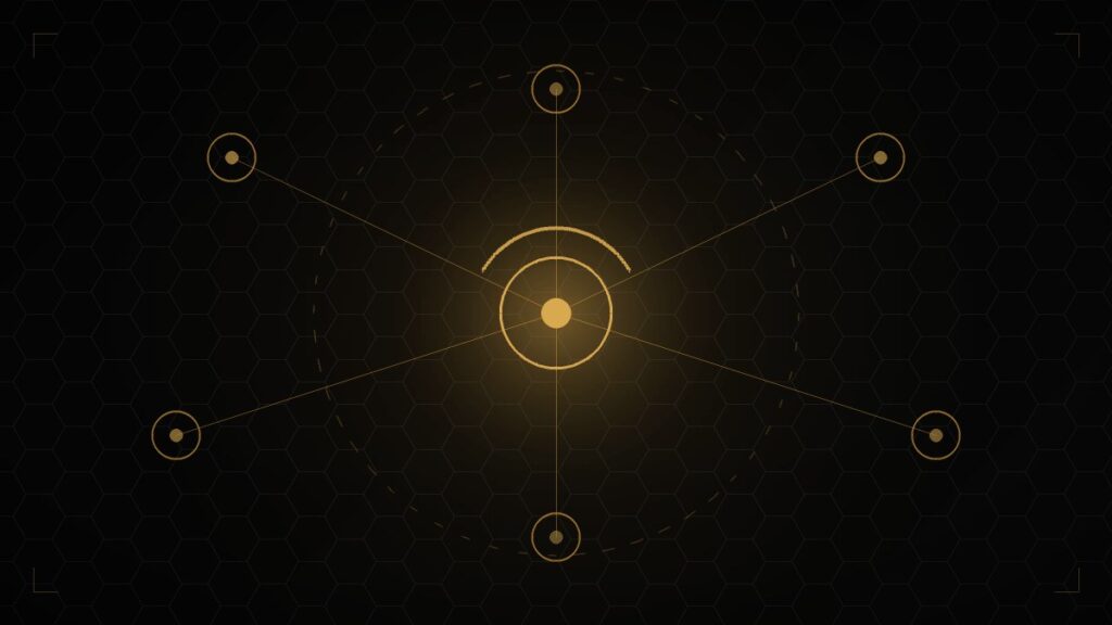 A gold hub linked to six outlying nodes